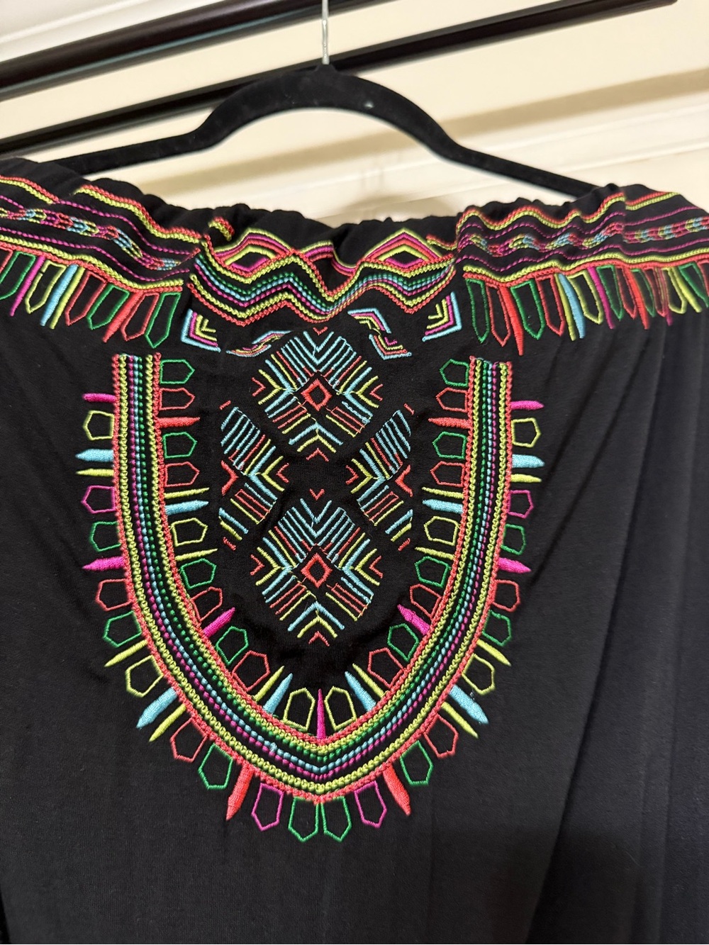 Black Embroidered Boho jumpsuit with Multicolor Tribal Stitching